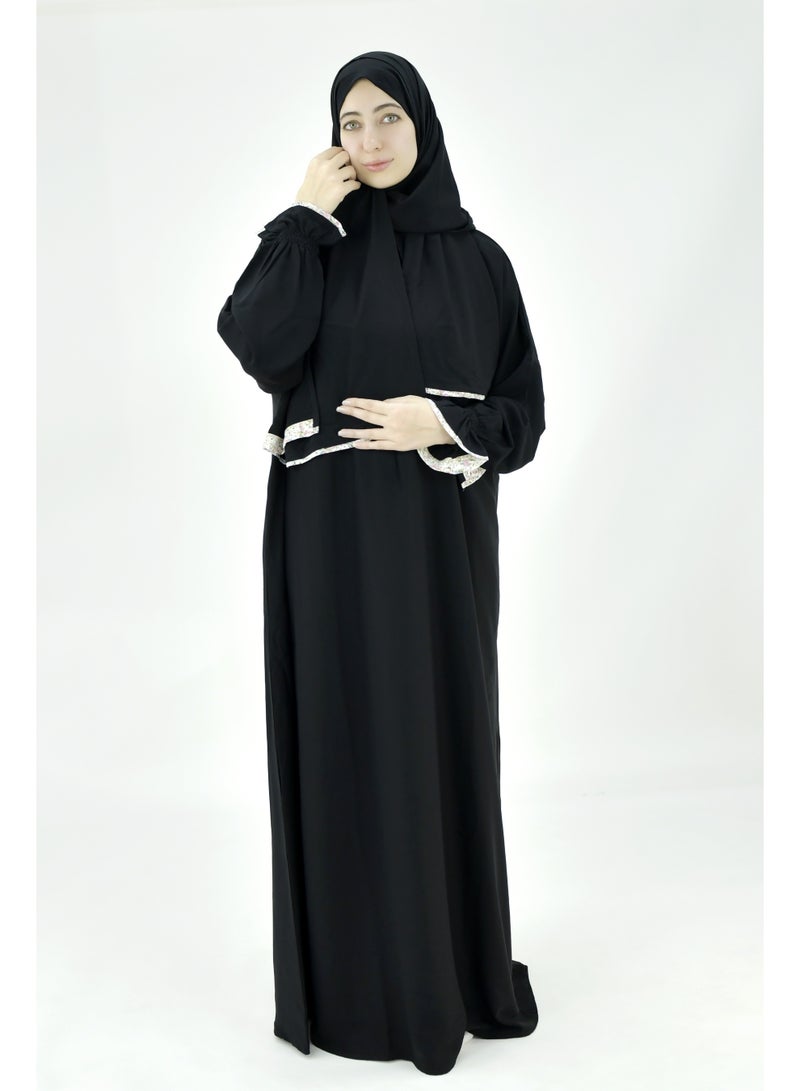  داماس كولكشن باس صلاة نسائي قطعة واحدة من قماش كريب فوكا فاخر مع وشاح متصل وجيب – ملابس صلاة شرعية مريحة - Image 4